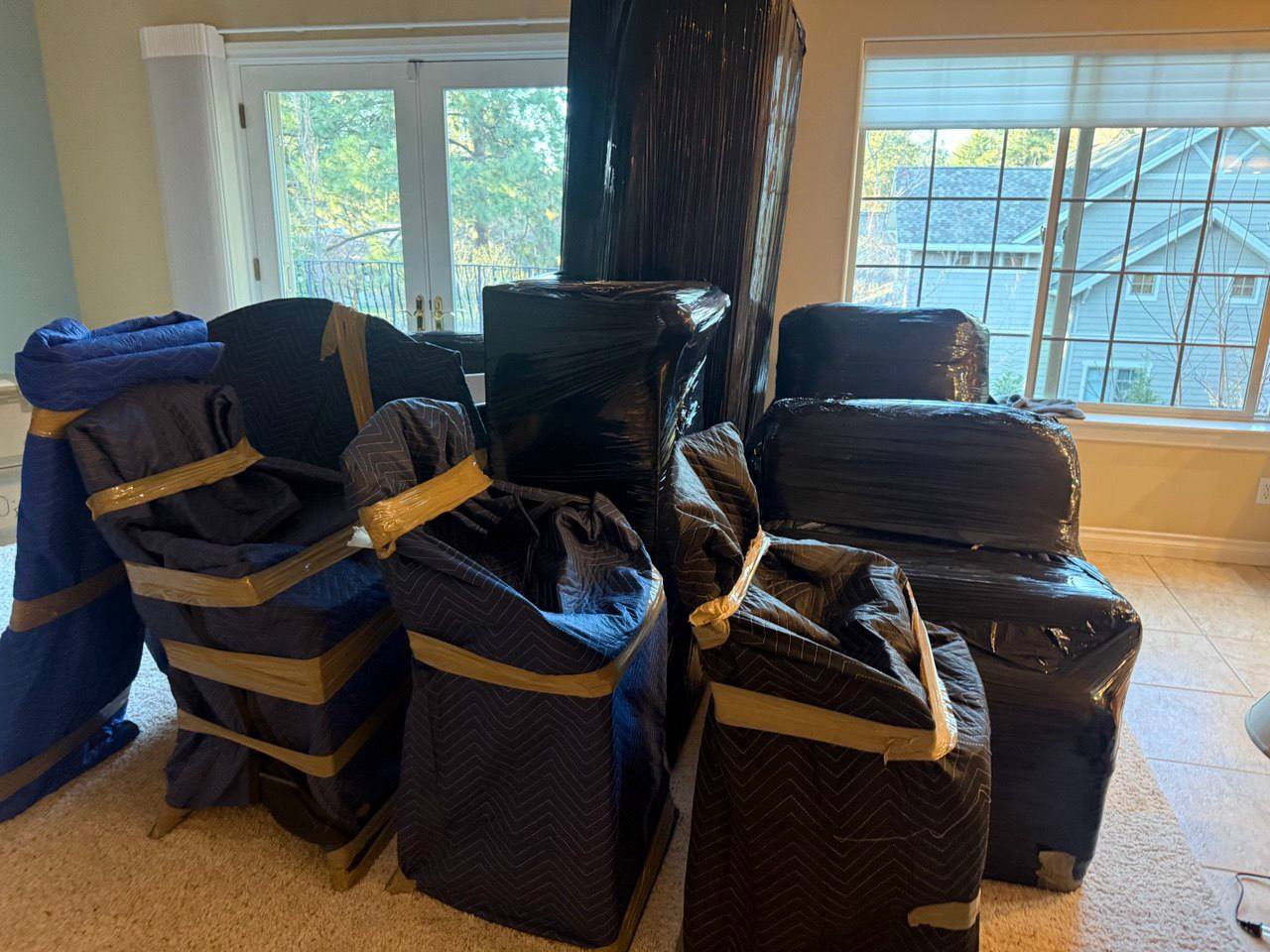Wrapped furniture ready for the move